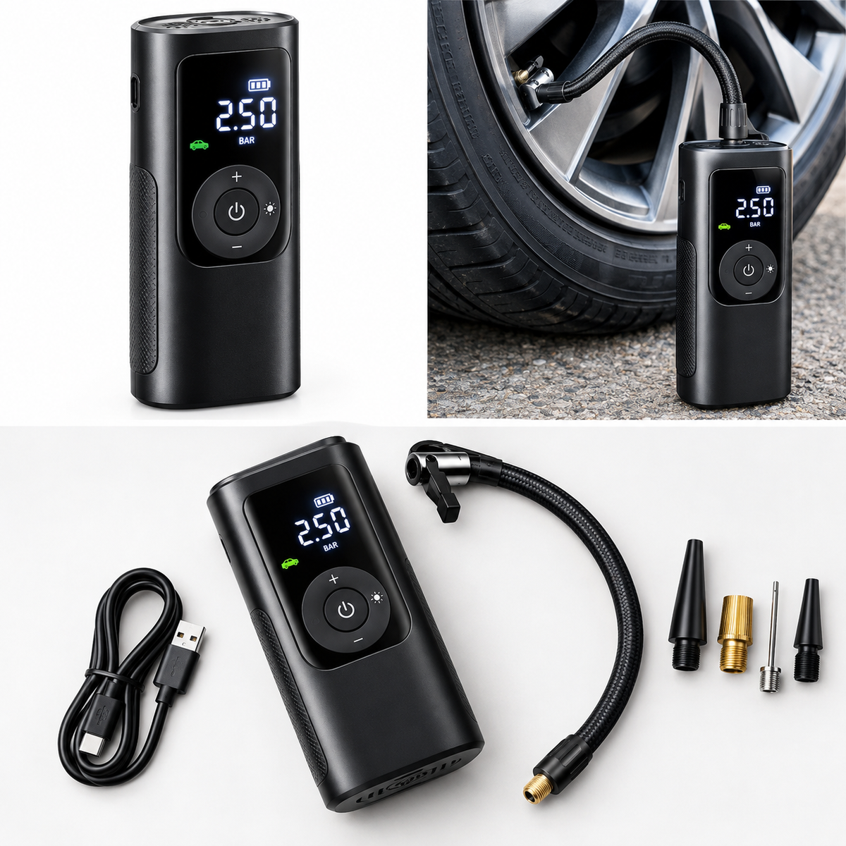 Portable Electric Air Compressor – Digital Tyre Inflator with LED Display